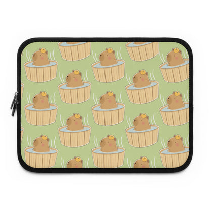 Matcha Green Capybara Bath Laptop Sleeve