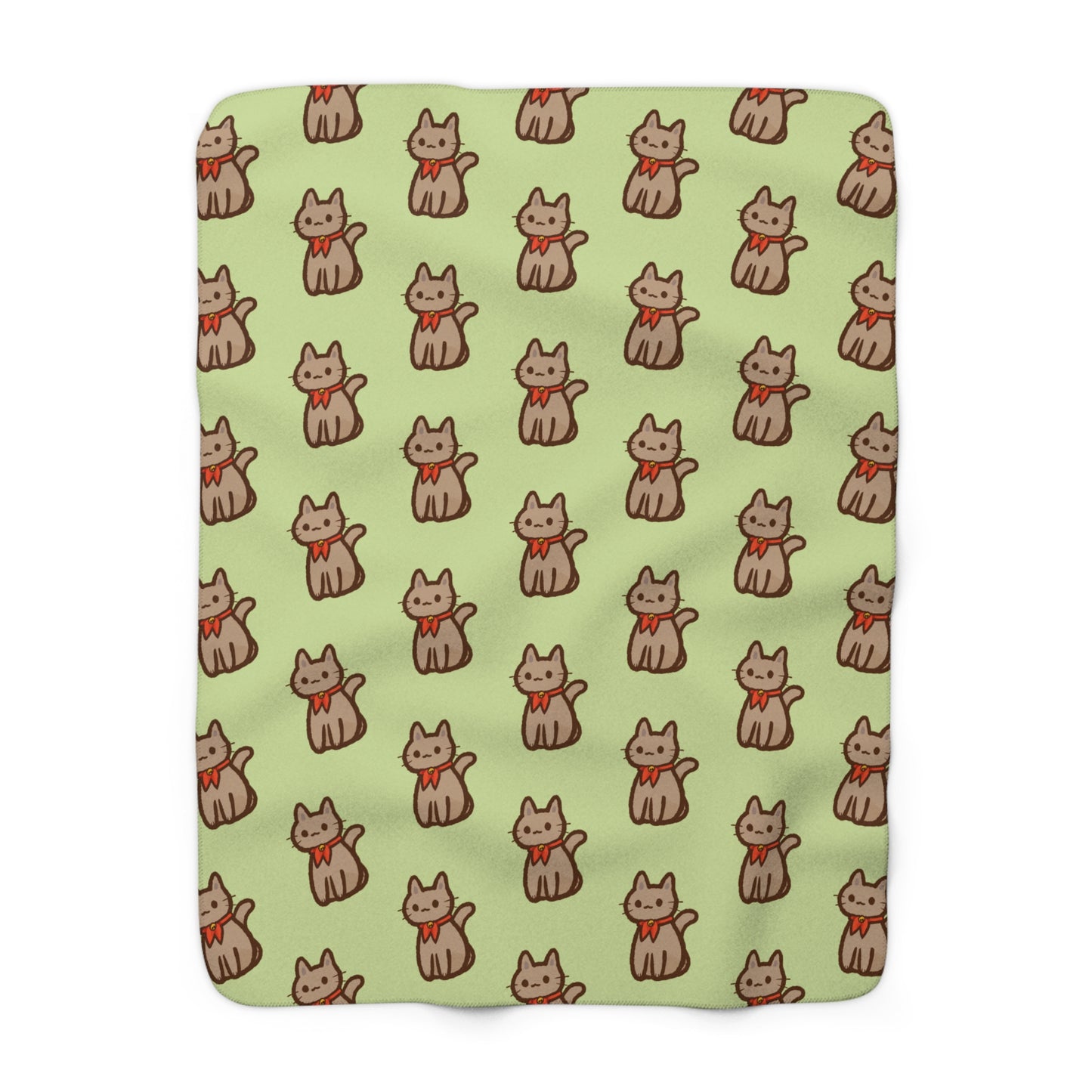Matcha Green Kitty Kat Cozy Fleece Blanket