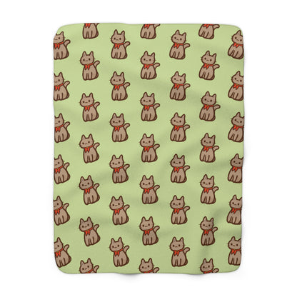 Matcha Green Kitty Kat Cozy Fleece Blanket
