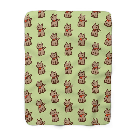 Matcha Green Kitty Kat Cozy Fleece Blanket
