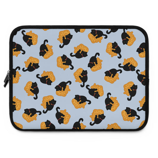 Baby Blue Black Cat Taiyaki Laptop Sleeve