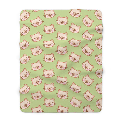 Matcha Green Kitty Kat Cozy Fleece Blanket
