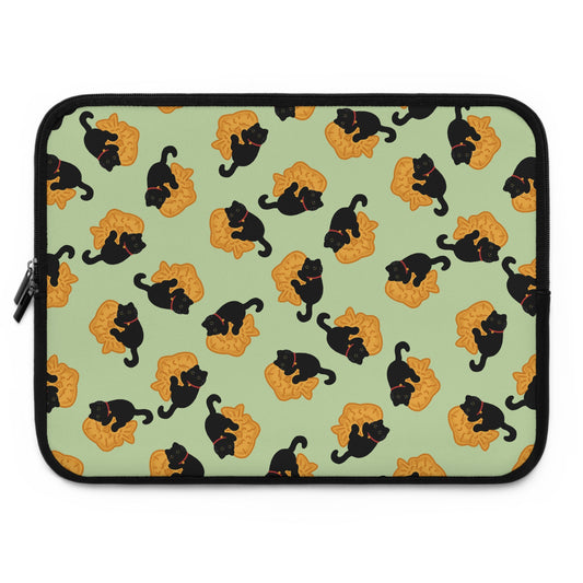 Matcha Green Black Cat Taiyaki Laptop Sleeve
