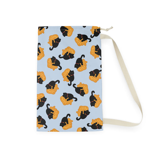 Baby Blue Black Cat Taiyaki Drawstring Bag